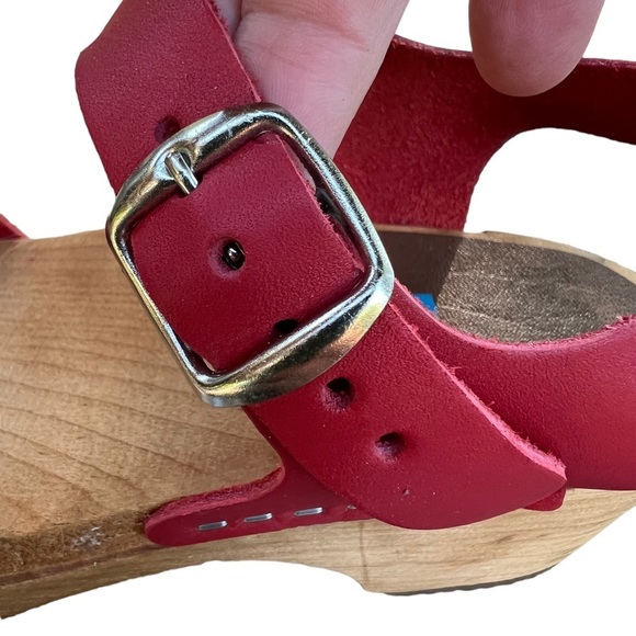 Mia Anja wood red leather clogs womens 37 - Picture 3 of 12